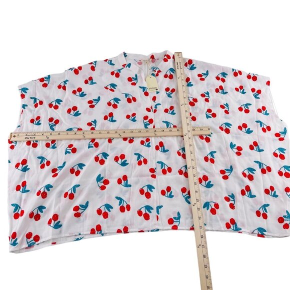 Jodifl Cherry Print Blouse Medium M White Red & Blue Short Sleeve Lightweight Wo - Picture 4 of 6